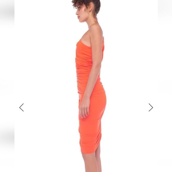 NWT Norma Kamali "Diana" Orange One Shoulder Mini Ruched Dress sz.XS Ret $245 - Picture 2 of 9